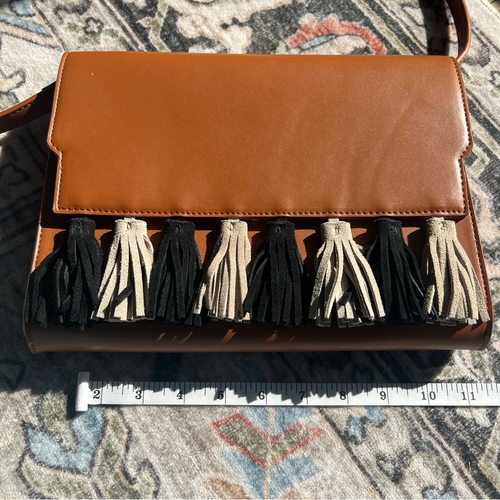 NWOT Lionel Chic Brown and Black Crossbody Bag with Tassel Accents - Picture 6 of 8